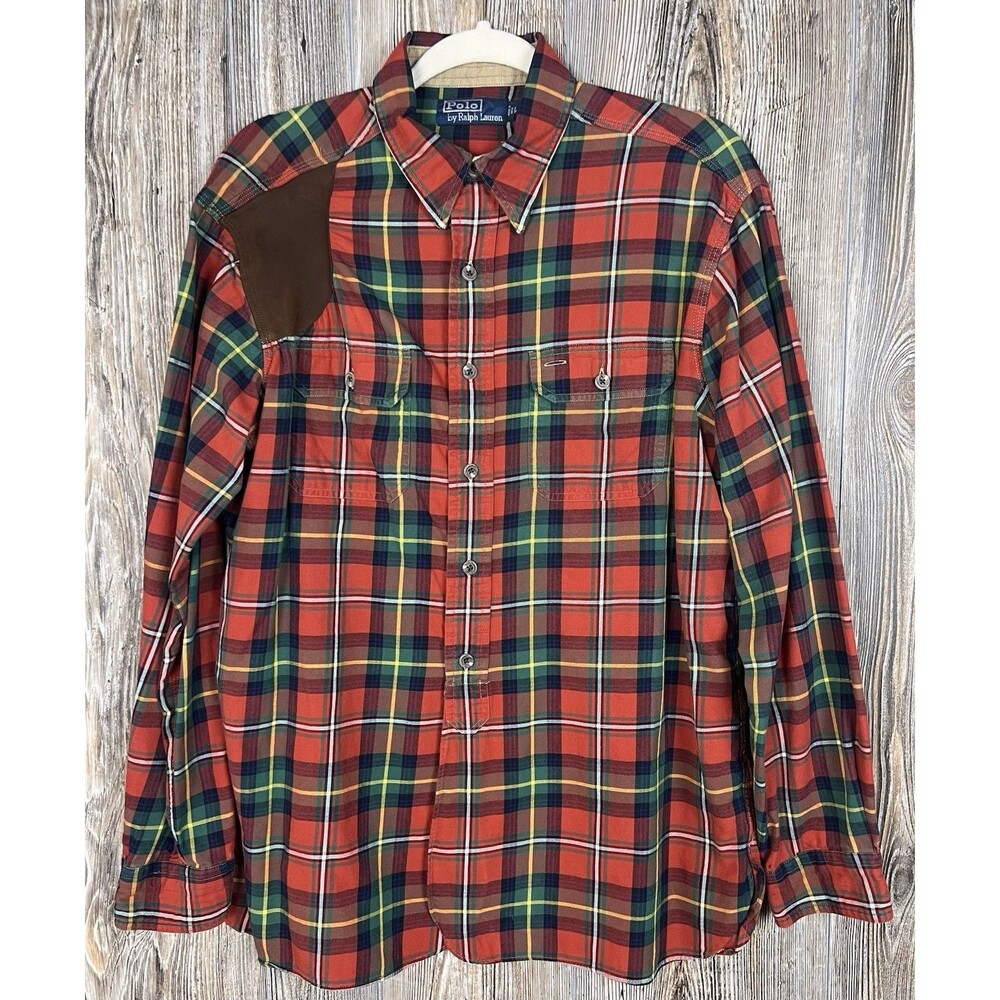VTG Polo Ralph Lauren‎ Red Plaid Shooting Hunting Shirt Mens L Heritage Preppy